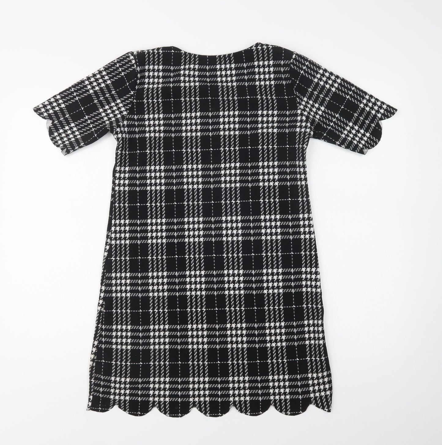 Select Womens Black Check Polyester Shift  Size 12  Crew Neck