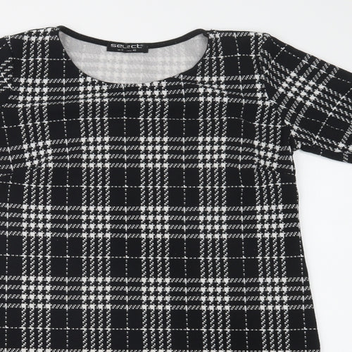 Select Womens Black Check Polyester Shift  Size 12  Crew Neck