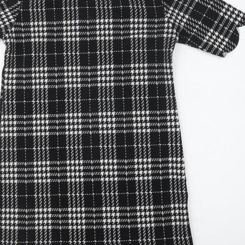 Select Womens Black Check Polyester Shift  Size 12  Crew Neck