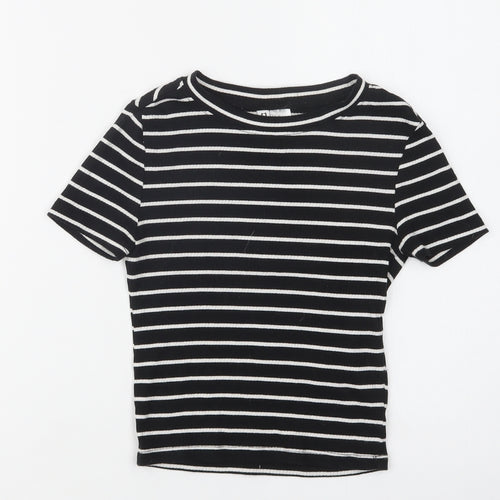 H&M Womens Black Striped Cotton Basic T-Shirt Size XS Crew Neck