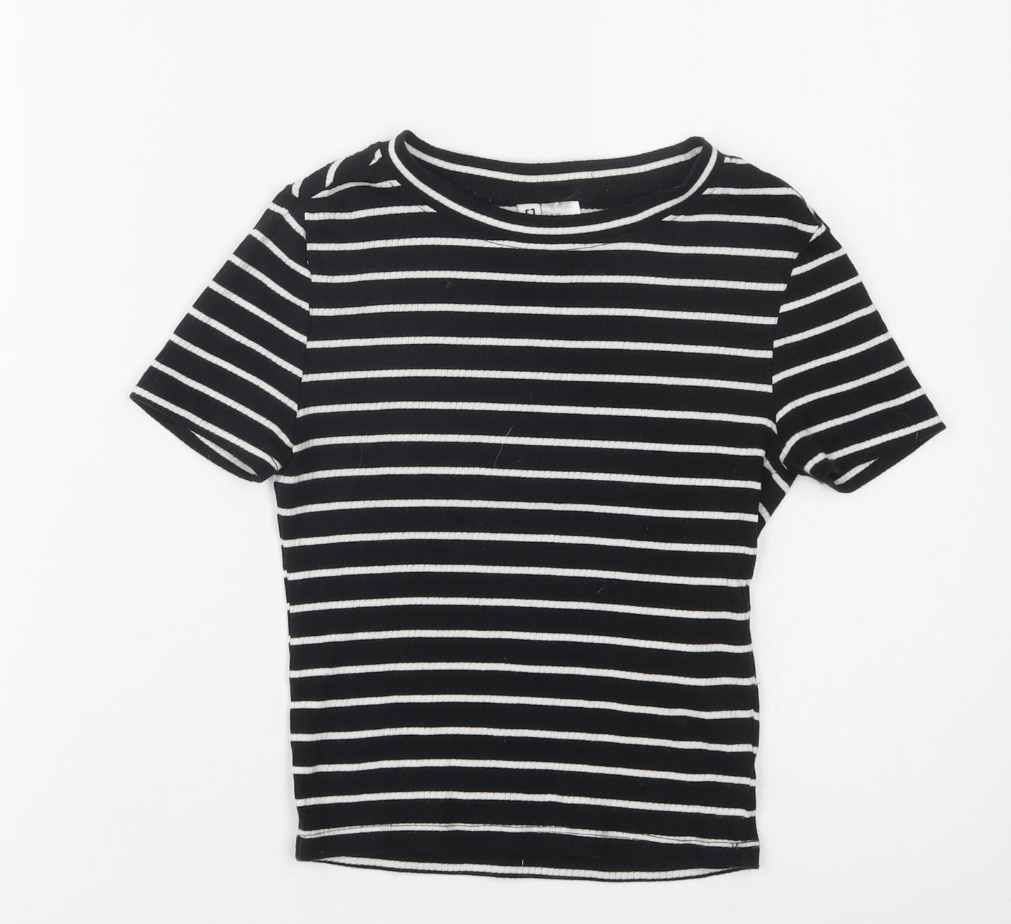 H&M Womens Black Striped Cotton Basic T-Shirt Size XS Crew Neck