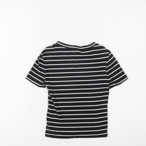 H&M Womens Black Striped Cotton Basic T-Shirt Size XS Crew Neck