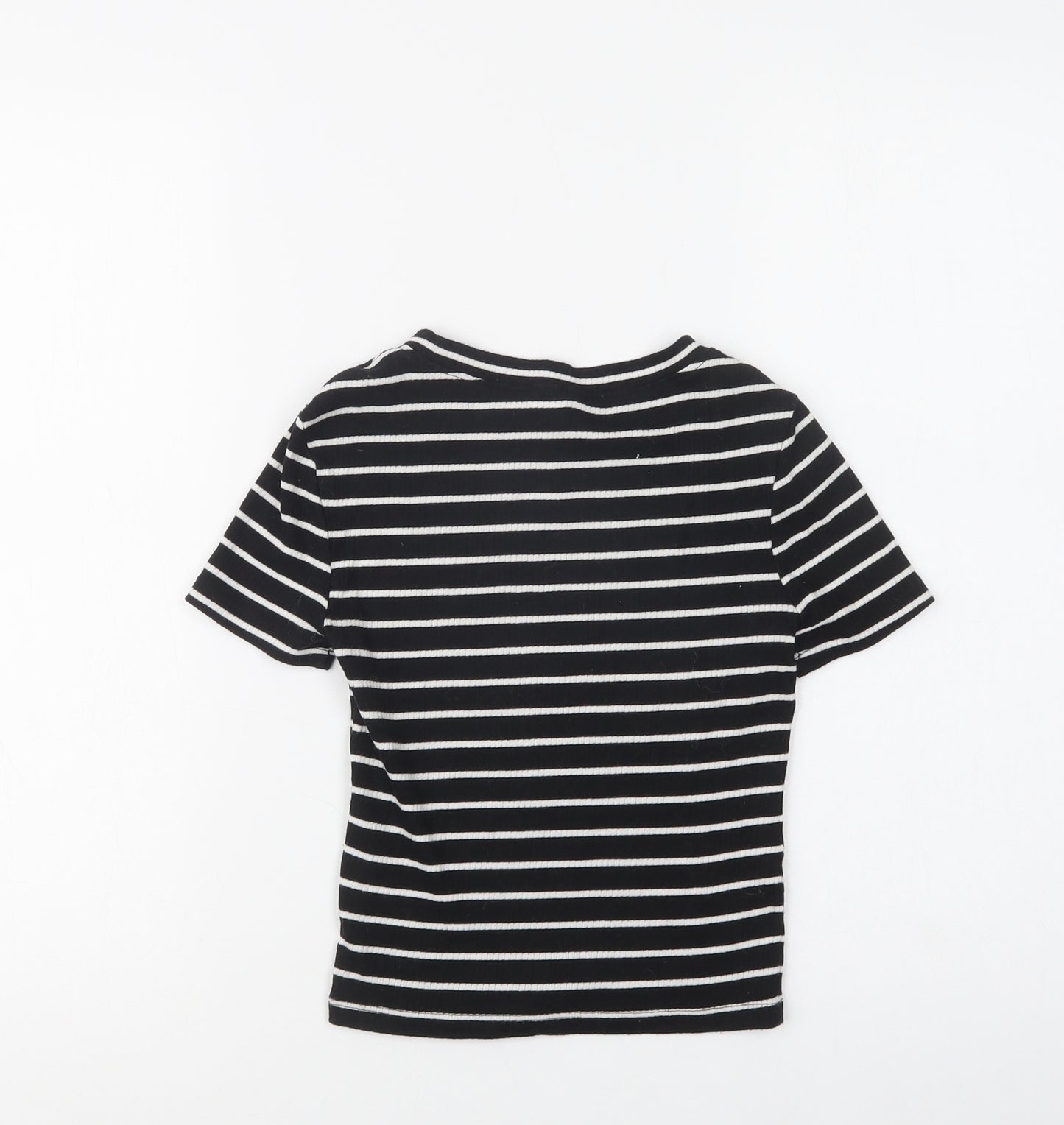 H&M Womens Black Striped Cotton Basic T-Shirt Size XS Crew Neck
