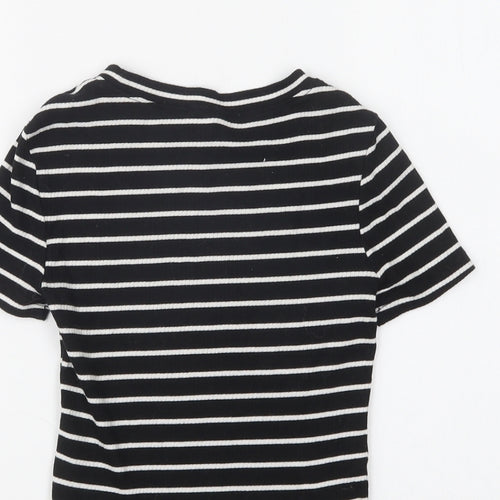 H&M Womens Black Striped Cotton Basic T-Shirt Size XS Crew Neck