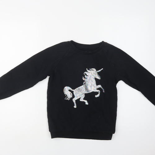 Primark Girls Black  Cotton Pullover Sweatshirt Size 10-11 Years   - Unicorn