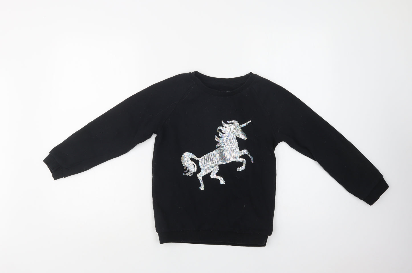 Primark Girls Black  Cotton Pullover Sweatshirt Size 10-11 Years   - Unicorn