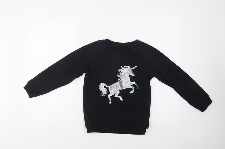 Primark Girls Black  Cotton Pullover Sweatshirt Size 10-11 Years   - Unicorn