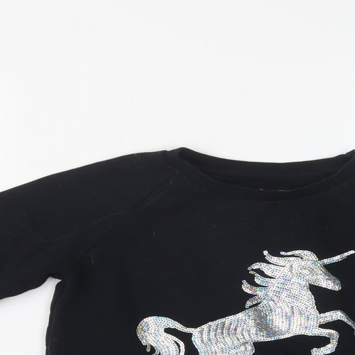 Primark Girls Black  Cotton Pullover Sweatshirt Size 10-11 Years   - Unicorn