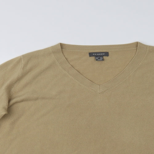 Primark Womens Beige V-Neck  Acrylic Pullover Jumper Size L