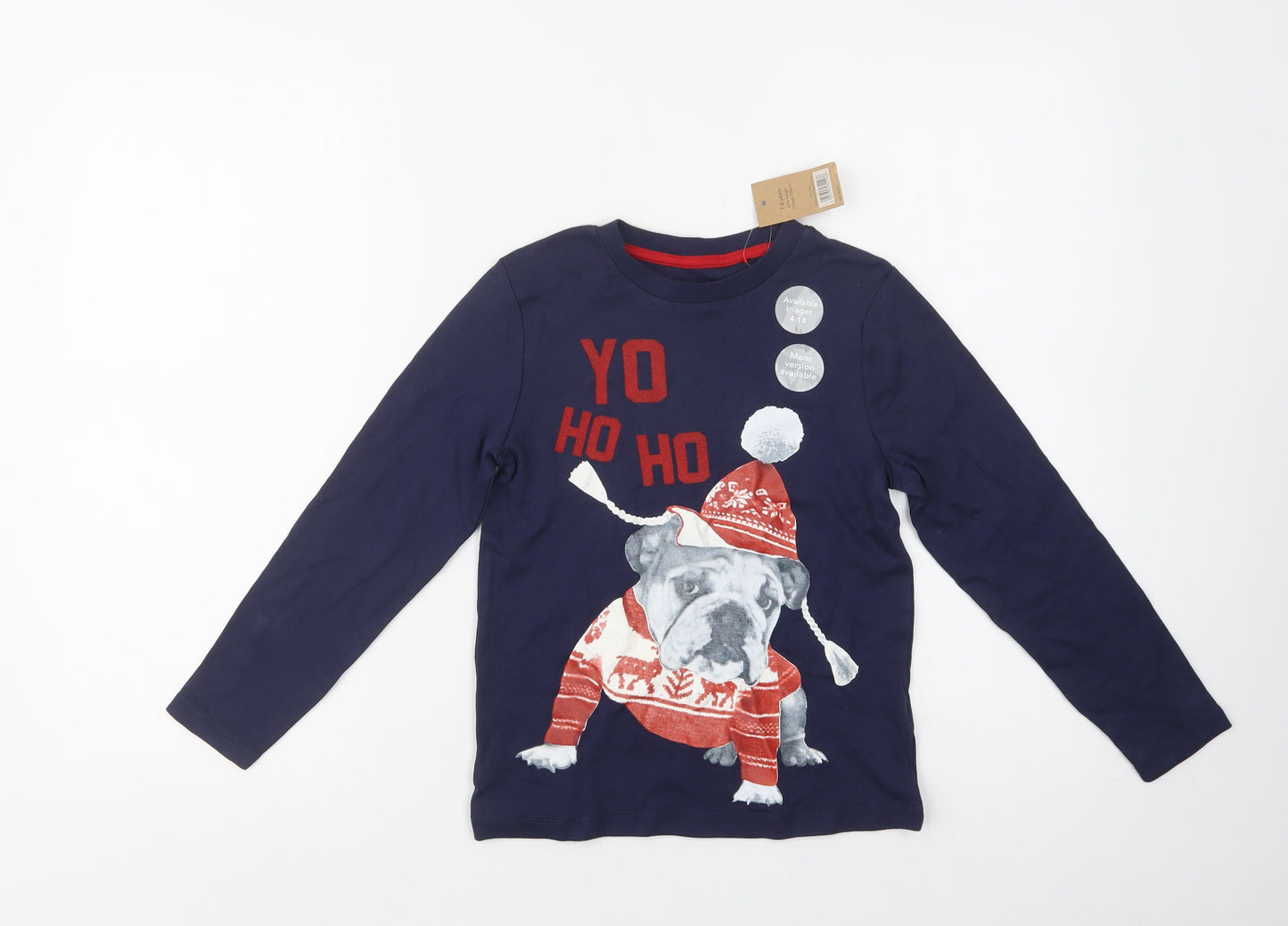 George Girls Blue  Cotton Basic Blouse Size 7-8 Years Crew Neck  - Christmas Top