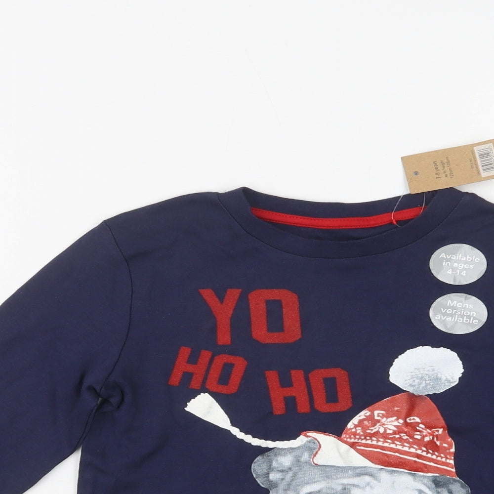 George Girls Blue  Cotton Basic Blouse Size 7-8 Years Crew Neck  - Christmas Top