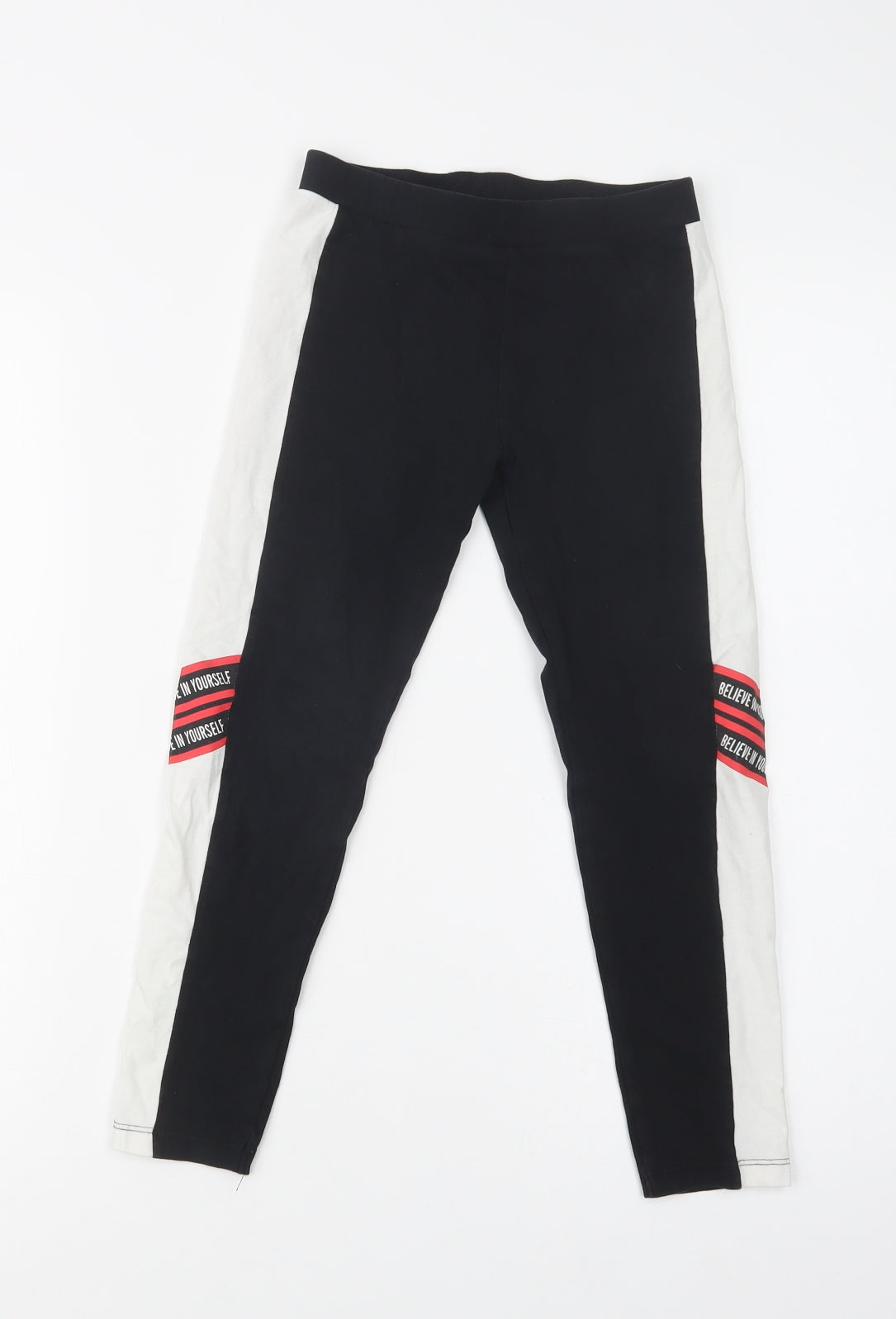 George Girls Black Colourblock Cotton Jegging Trousers Size 8-9 Years  Regular  - Leggings
