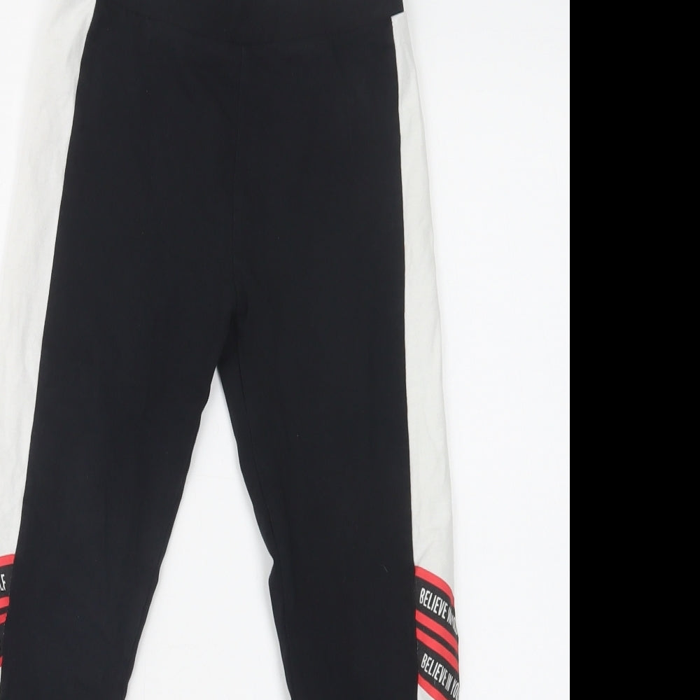 George Girls Black Colourblock Cotton Jegging Trousers Size 8-9 Years  Regular  - Leggings