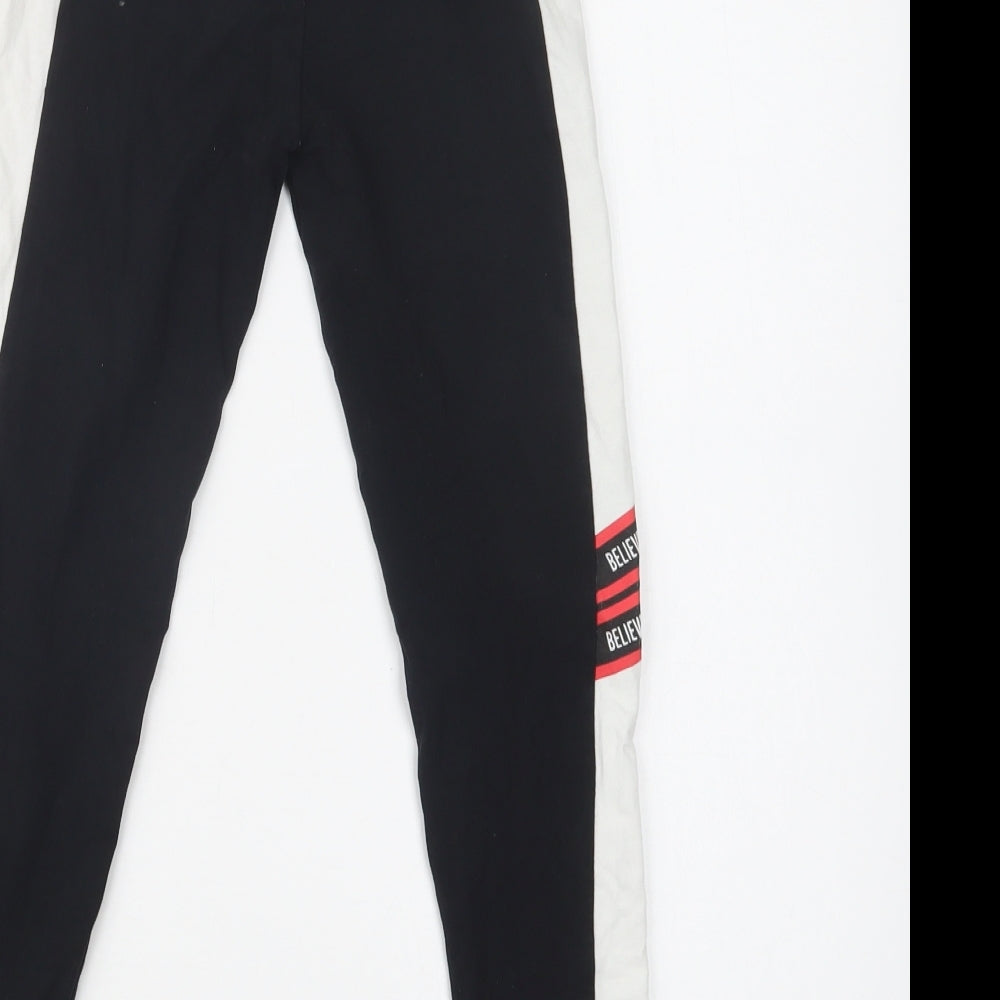 George Girls Black Colourblock Cotton Jegging Trousers Size 8-9 Years  Regular  - Leggings