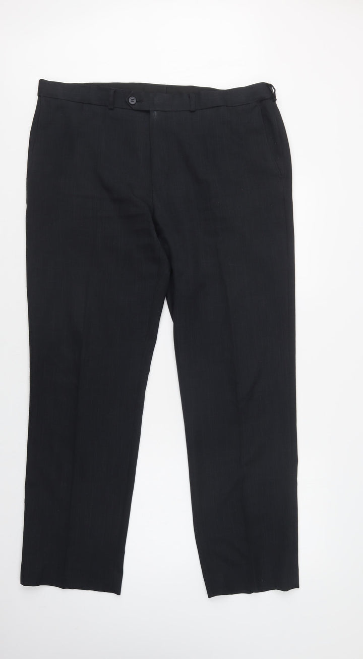 EWM Mens Black Polyester Dress Pants Trousers Size 38 L31 in Regular Button