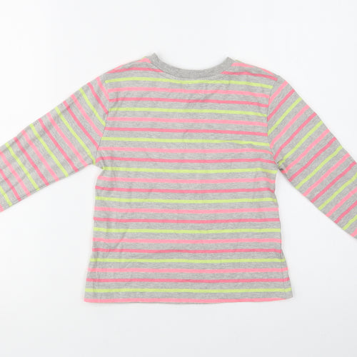 M & Co Girls Grey Striped Cotton Basic Blouse Size 9-10 Years Crew Neck