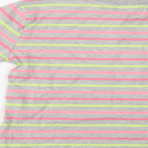 M & Co Girls Grey Striped Cotton Basic Blouse Size 9-10 Years Crew Neck