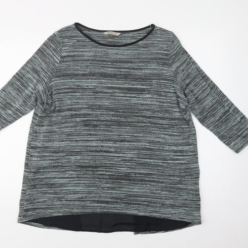 M&S Womens Green Striped Viscose Basic Blouse Size 16 Crew Neck
