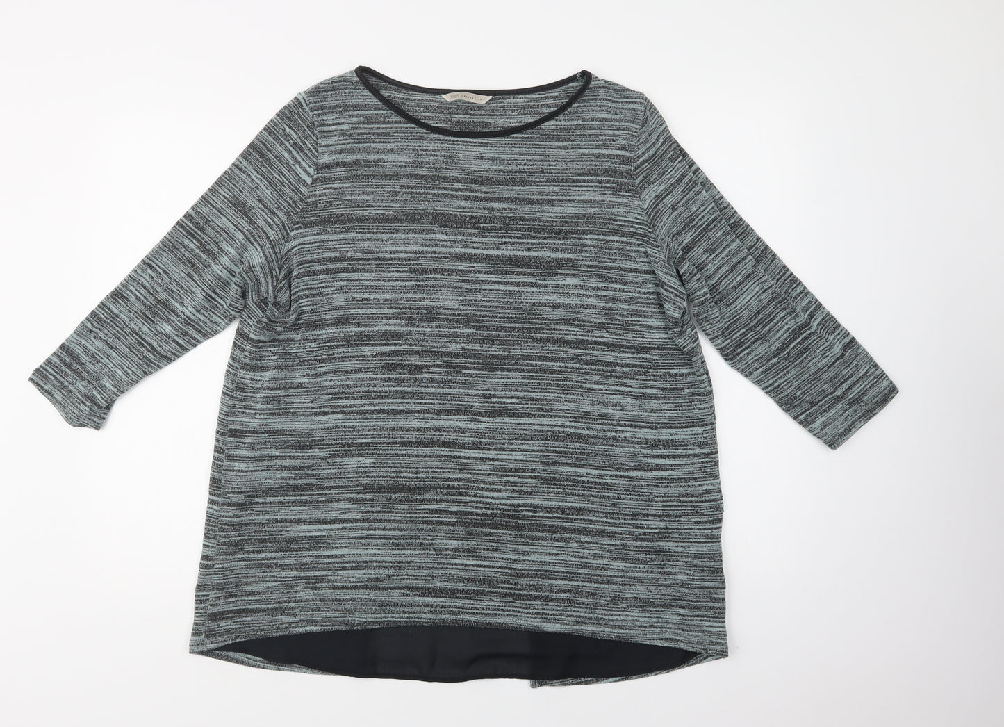 M&S Womens Green Striped Viscose Basic Blouse Size 16 Crew Neck