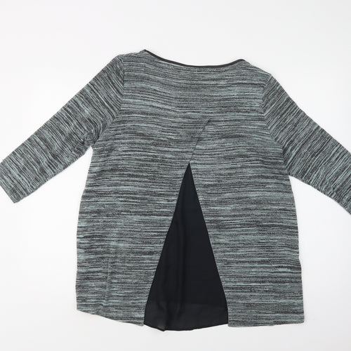 M&S Womens Green Striped Viscose Basic Blouse Size 16 Crew Neck