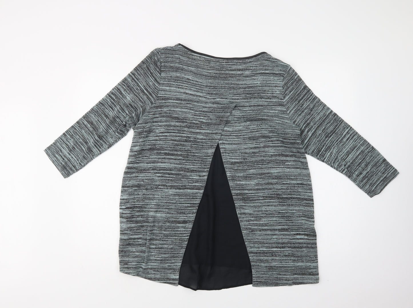 M&S Womens Green Striped Viscose Basic Blouse Size 16 Crew Neck