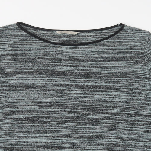 M&S Womens Green Striped Viscose Basic Blouse Size 16 Crew Neck