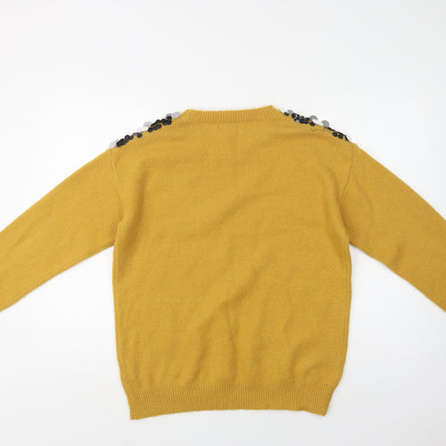 Blue Vanilla Womens Yellow Crew Neck  Viscose Pullover Jumper Size M