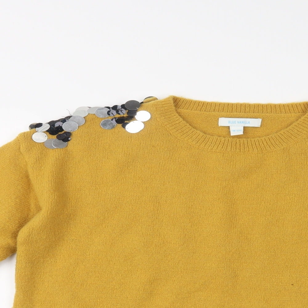 Blue Vanilla Womens Yellow Crew Neck  Viscose Pullover Jumper Size M