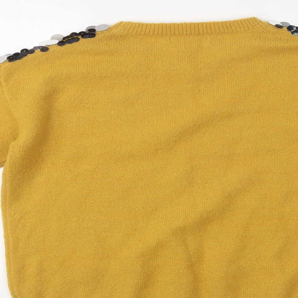 Blue Vanilla Womens Yellow Crew Neck  Viscose Pullover Jumper Size M