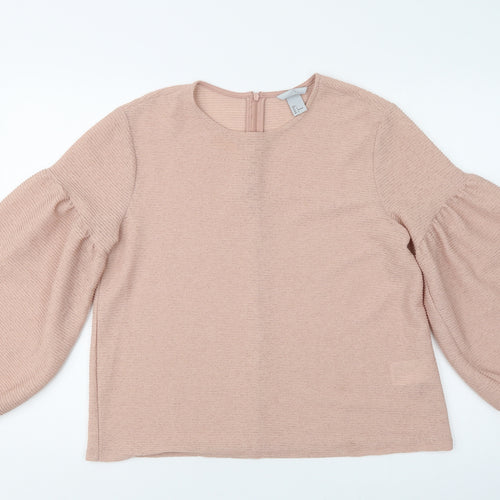 H&M Womens Beige  Polyester Basic Blouse Size L Crew Neck