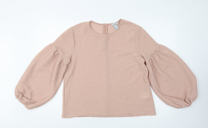 H&M Womens Beige  Polyester Basic Blouse Size L Crew Neck