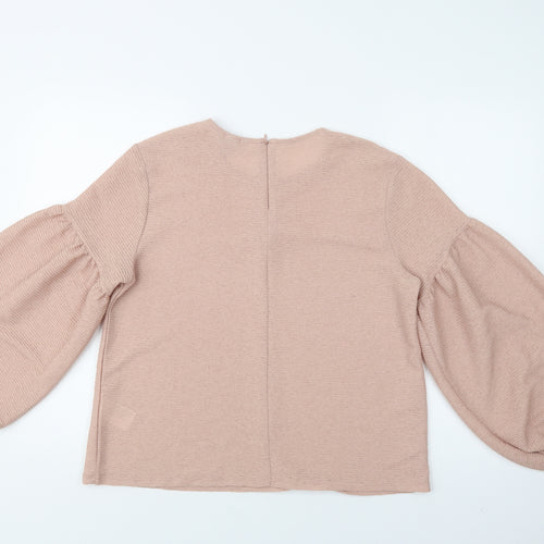 H&M Womens Beige  Polyester Basic Blouse Size L Crew Neck