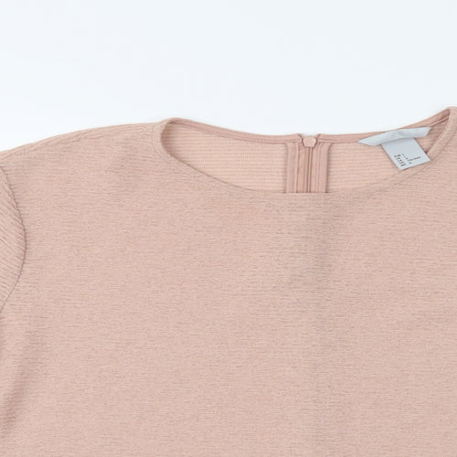 H&M Womens Beige  Polyester Basic Blouse Size L Crew Neck