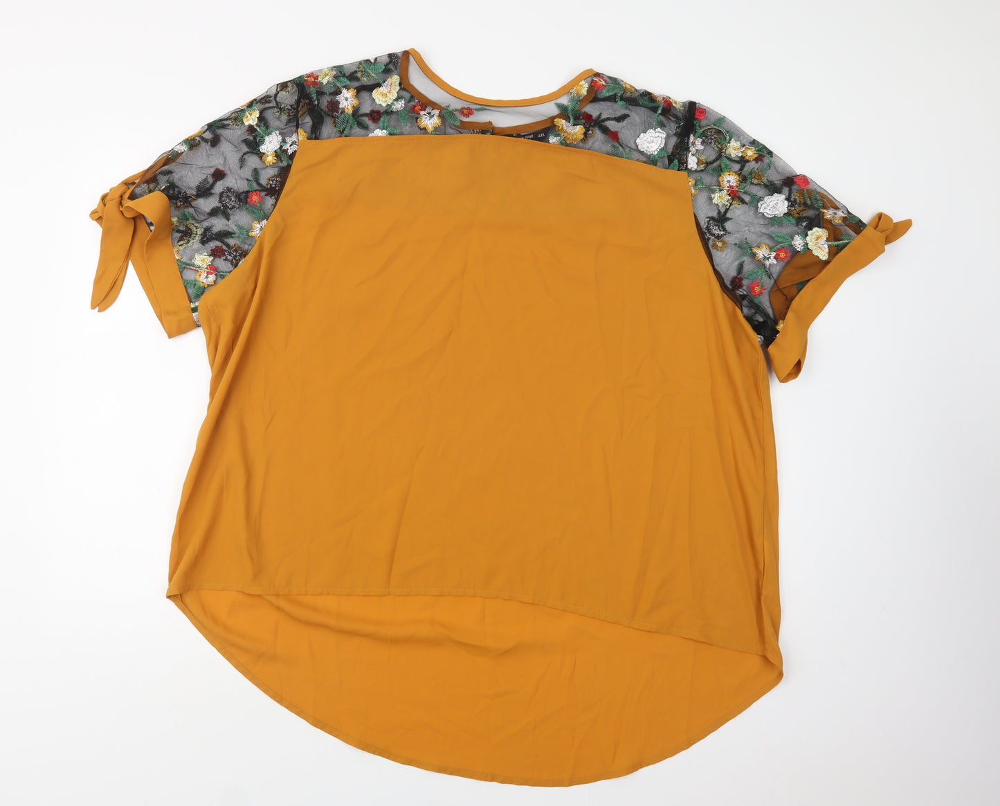 SheIn Womens Yellow Floral Polyester Tunic Blouse Size 3XL Crew Neck