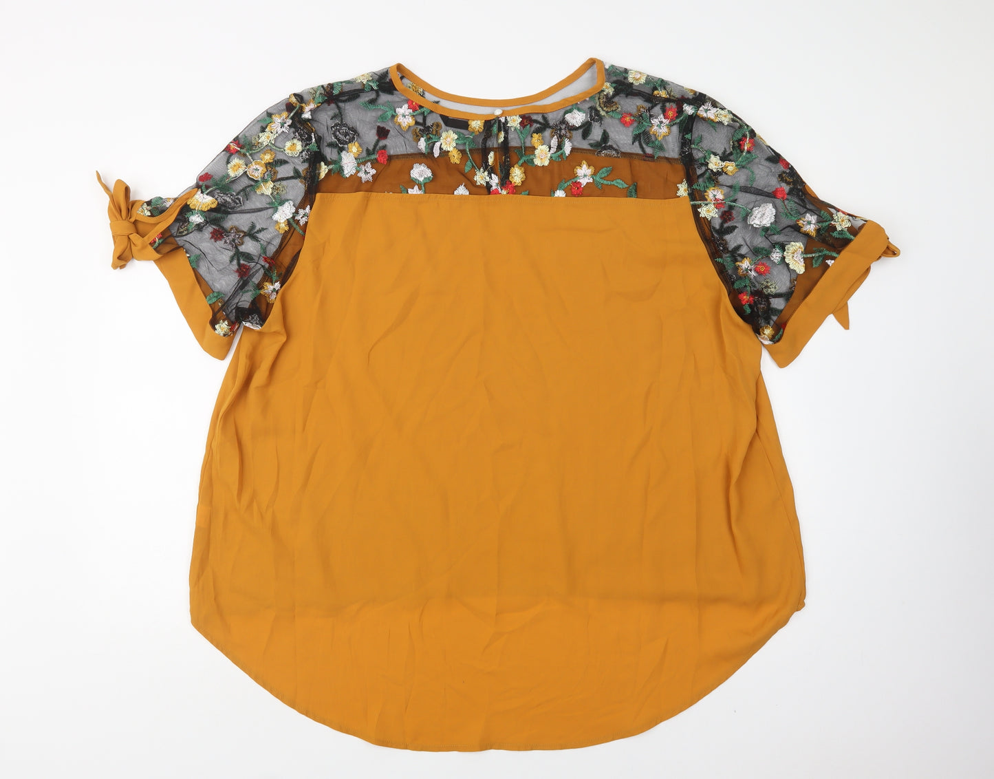 SheIn Womens Yellow Floral Polyester Tunic Blouse Size 3XL Crew Neck