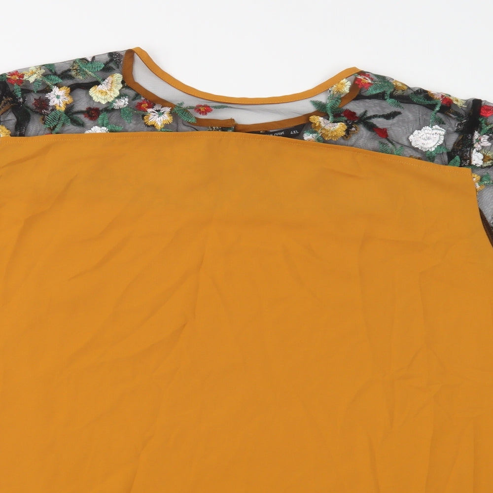 SheIn Womens Yellow Floral Polyester Tunic Blouse Size 3XL Crew Neck