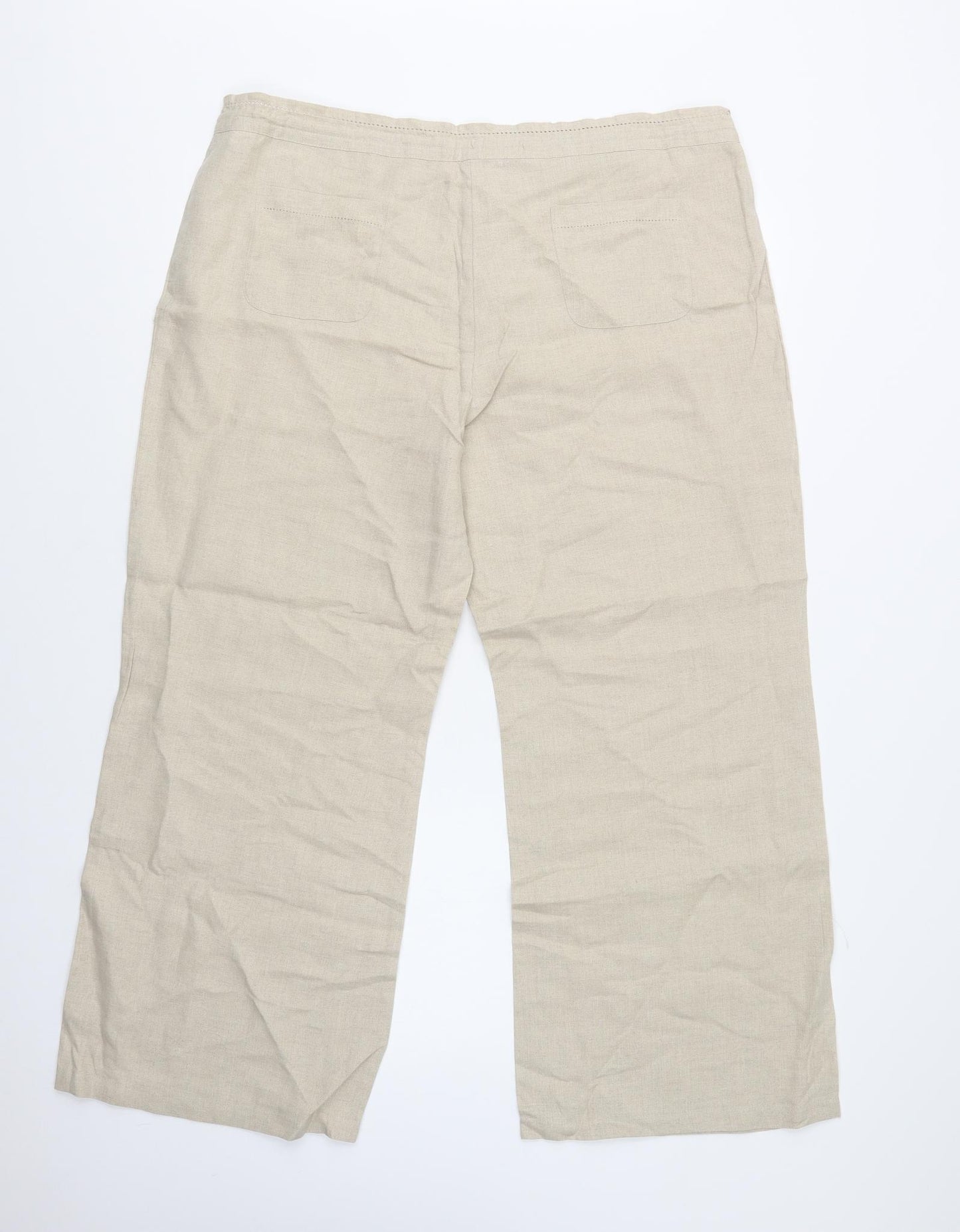 M&S Womens Beige  Linen Trousers  Size 18 L27 in Regular Drawstring