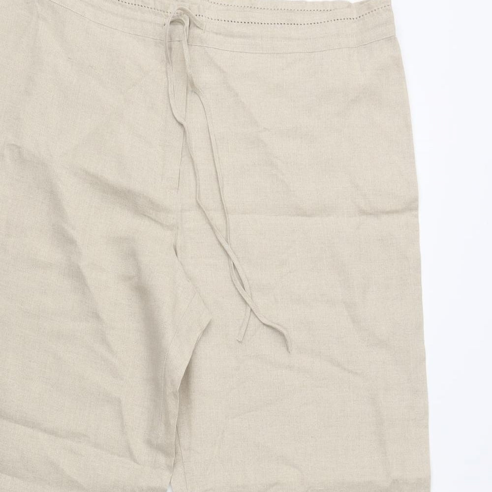 M&S Womens Beige  Linen Trousers  Size 18 L27 in Regular Drawstring