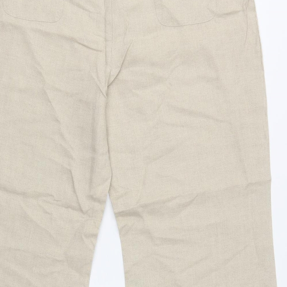 M&S Womens Beige  Linen Trousers  Size 18 L27 in Regular Drawstring