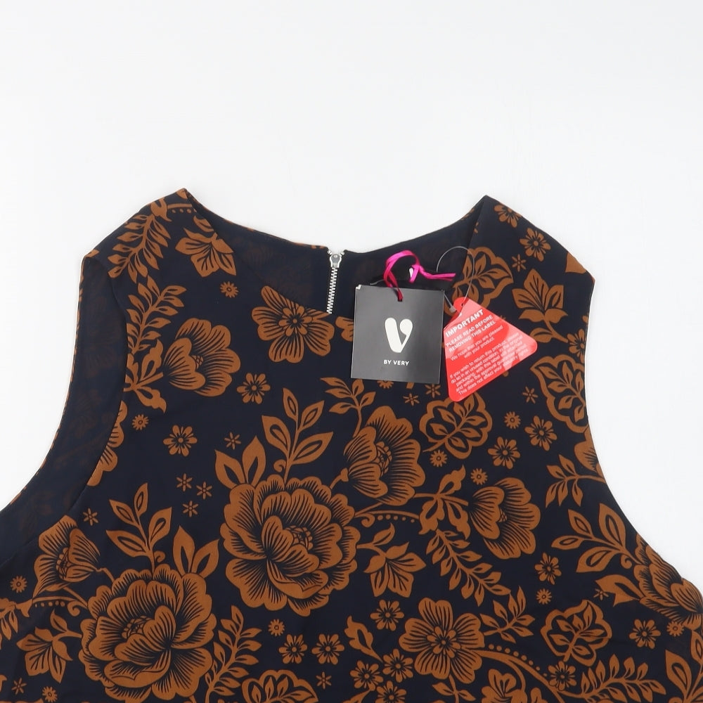 Very Womens Blue Floral Polyester Basic Blouse Size 22 Round Neck