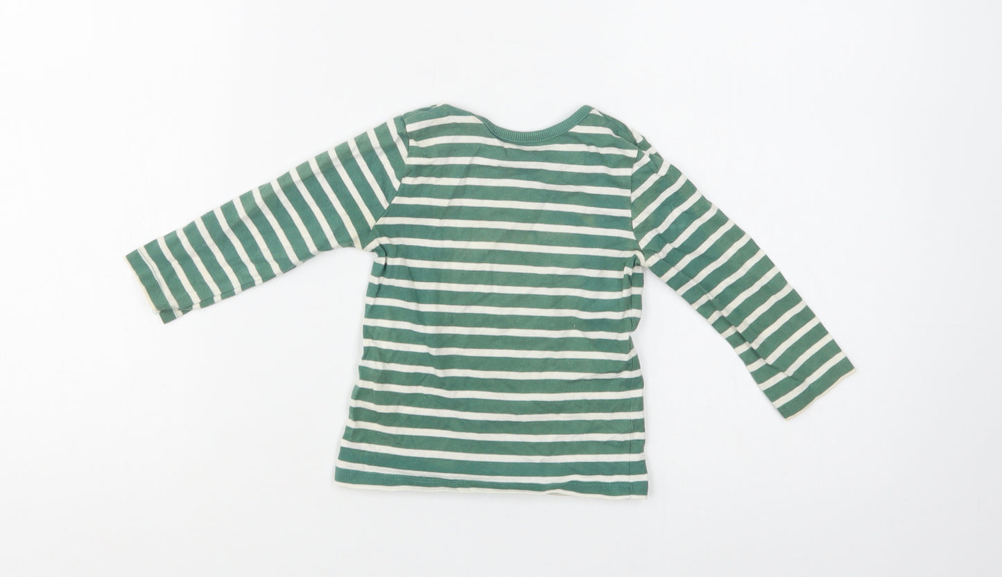 George Baby Green Striped Cotton Basic Blouse Size 9-12 Months Crew Neck