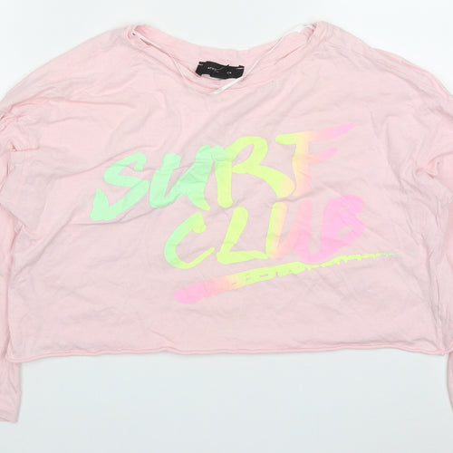 Atmosphere Womens Pink  Cotton Cropped T-Shirt Size 10 Crew Neck - Surf Club