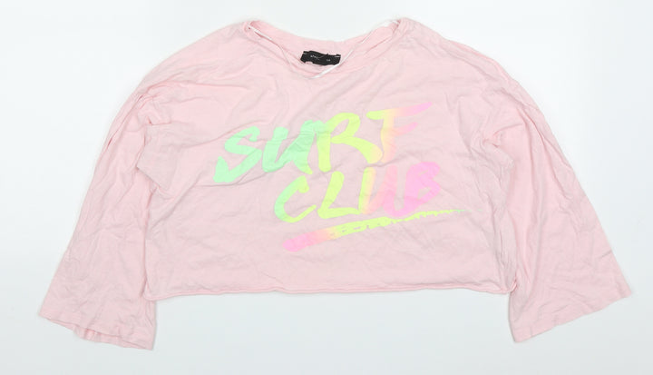 Atmosphere Womens Pink Cotton Cropped T-Shirt Size 10 Crew Neck - Surf Club