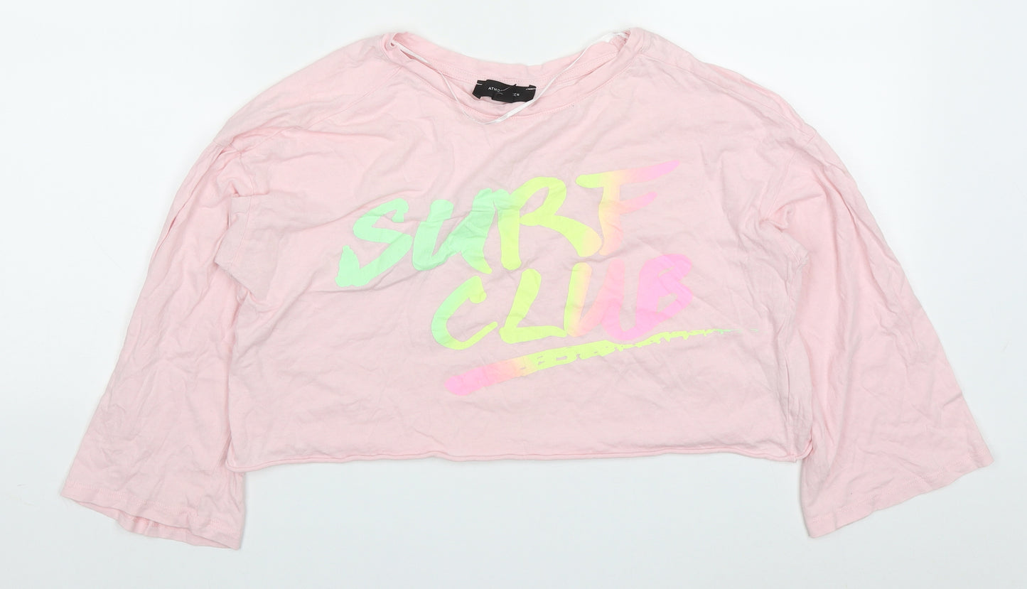 Atmosphere Womens Pink  Cotton Cropped T-Shirt Size 10 Crew Neck - Surf Club