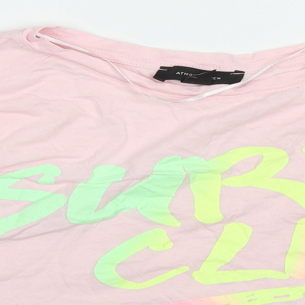 Atmosphere Womens Pink  Cotton Cropped T-Shirt Size 10 Crew Neck - Surf Club