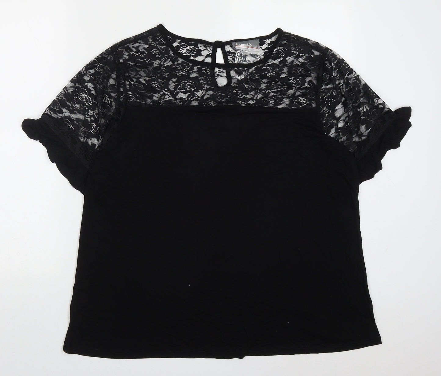 Studio Womens Black  Viscose Basic T-Shirt Size 16 Round Neck