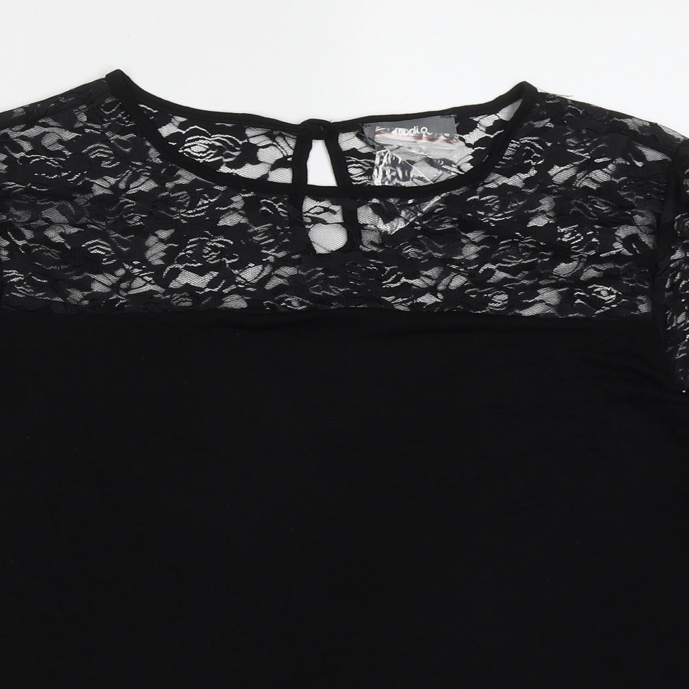 Studio Womens Black  Viscose Basic T-Shirt Size 16 Round Neck