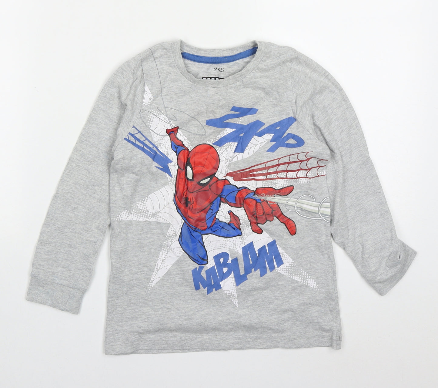 Marks and Spencer Boys Grey Solid Cotton  Pyjama Top Size 6-7 Years  Pullover - Marvel Spiderman