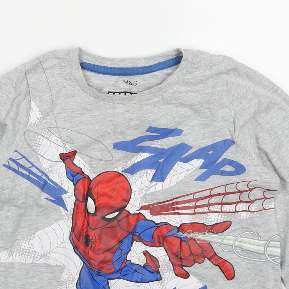 Marks and Spencer Boys Grey Solid Cotton  Pyjama Top Size 6-7 Years  Pullover - Marvel Spiderman