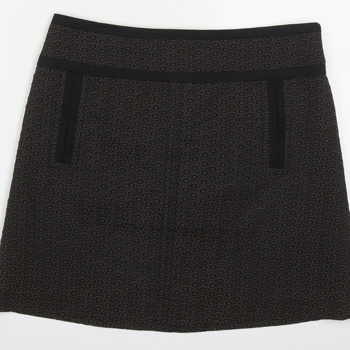 Marks and Spencer Womens Brown Geometric Polyester A-Line Skirt Size 12   Zip